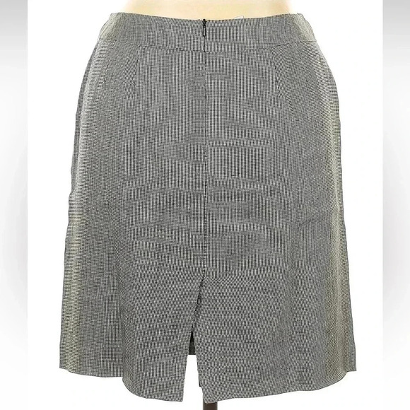 Talbots Grey & Black Plaid 100% Irish Linen A-Line Skirt Women’s Size 14 - Picture 2 of 4